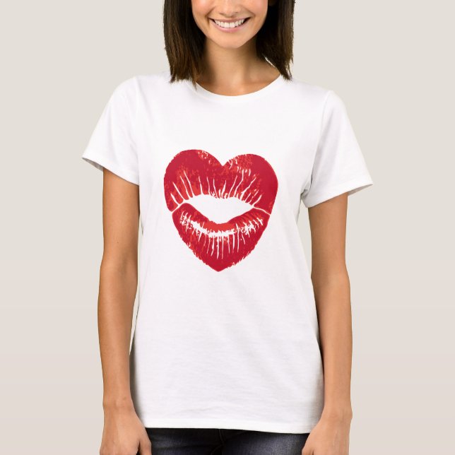 Heart shaped lips, lipstick traces, kiss T-Shirt (Front)