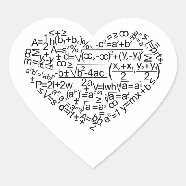 HEART- SHAPED MATHS FORMULAS. HEART STICKER (Front)
