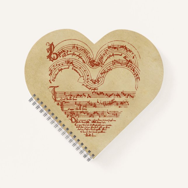 Heart-shaped Mediaeval Music Manuscript Parchment  Notebook (Front)