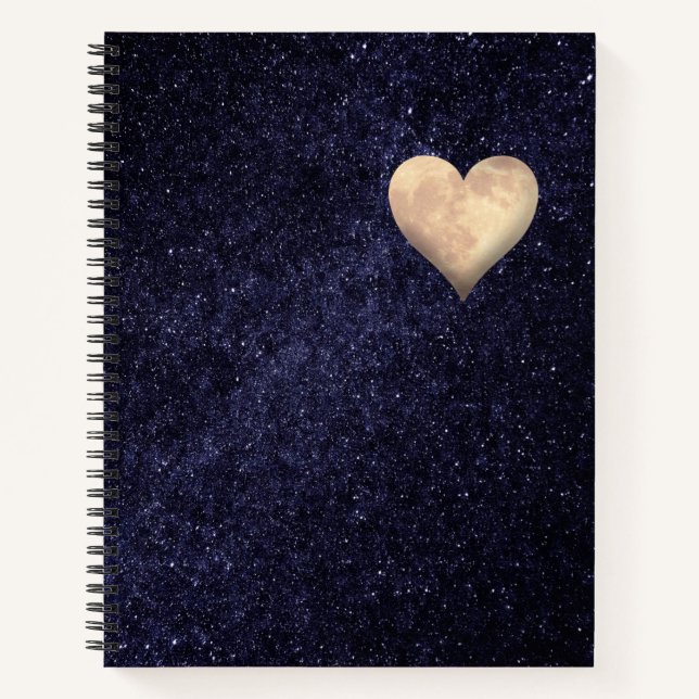 Heart Shaped Moon in the Starry Night Sky Notebook (Front)
