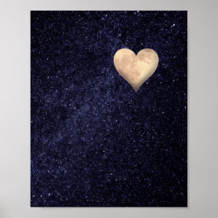 Heart Shaped Moon in the Starry Night Sky Poster