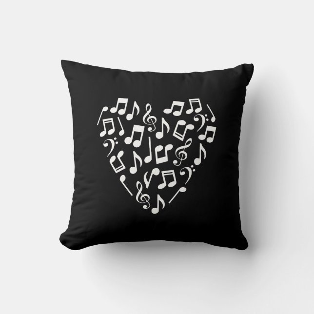 Heart-Shaped Music Notes Pillow (Dark Background) (Front)