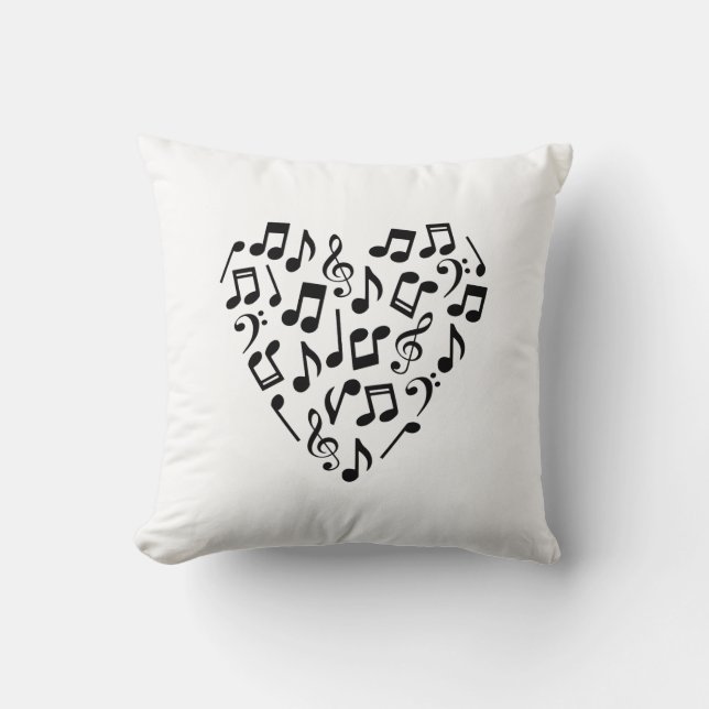 Heart-Shaped Music Notes Pillow (Light Background) (Front)