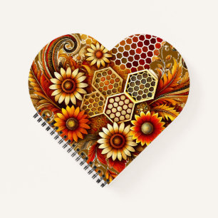 Heart-Shaped Notebook with Honeycomb and Sunflower
