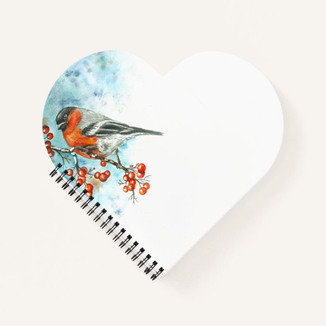 Heart-Shaped Notebook with Watercolor Eurasian Bul (Front)