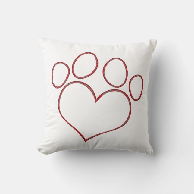Heart Shaped Paw Print Dog Cat Puppy Kitten Cushion (Front)