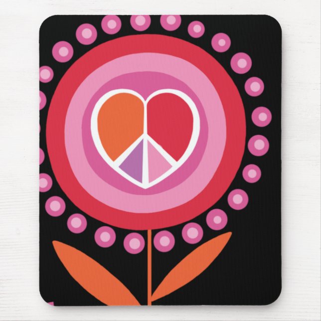 Heart shaped Peace Sign Flower MousePad (Front)