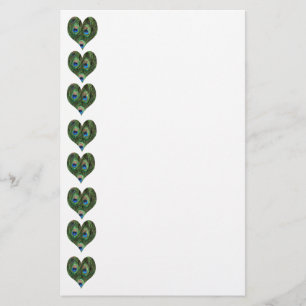 Heart Shaped Peacock Feathers Stationery