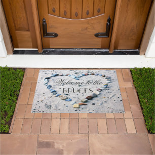 Heart-shaped Pebbles on Beach Personalised Welcome Doormat