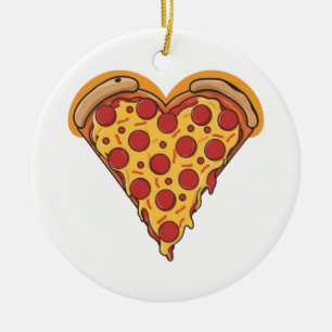 Heart-Shaped Pepperoni Pizza Design Ceramic Ornament