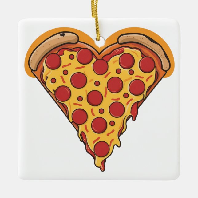 Heart-Shaped Pepperoni Pizza Design Ceramic Ornament (Front)