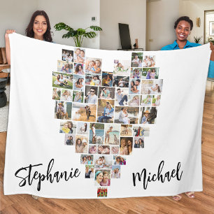 Heart Shaped Photo Collage 51 Pictures Couples Fleece Blanket