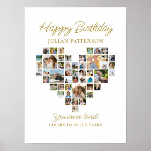 Heart Shaped Photo Collage Birthday Party Welcome Poster