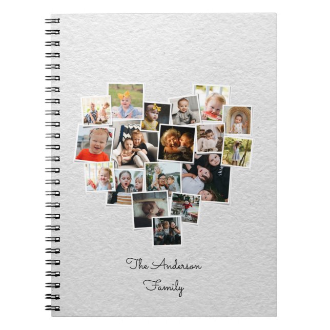 Heart Shaped Photo Collage Family Notebook (Front)