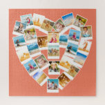 Heart Shaped Photo Collage Family Photos Coral Jigsaw Puzzle<br><div class="desc">Turn your favourite photos and snapshots into a treasured keepsake. This jigsaw puzzle is ready for you to upload 28 photos. The photos are arranged in a heart shape in simple white instant photo style frames. The collage is set against a melon or coral coloured background. Looking for a different...</div>