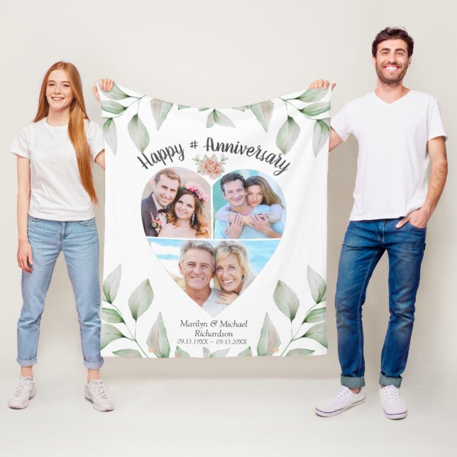 Heart Shaped Photo Collage Happy Anniversary Fleece Blanket (In Situ)