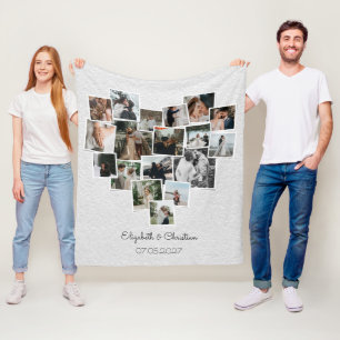 Heart Shaped Photo Collage Romantic Wedding Fleece Blanket