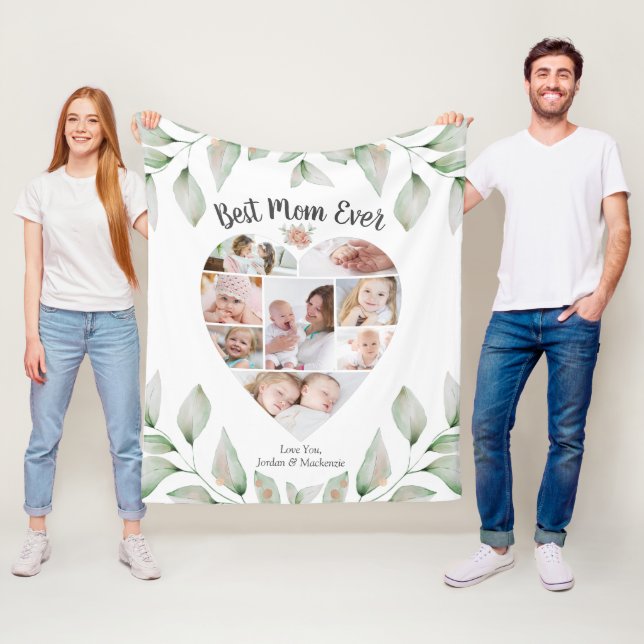 Heart Shaped Photo Collage Script Best Mum Ever Fleece Blanket (In Situ)