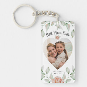 Heart Shaped Photo Script Best Mum Ever Key Ring