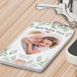 Heart Shaped Photo Script Best Nana Ever Key Ring<br><div class="desc">Create a heart-shaped photo keychain for the BEST NANA EVER (or GRANDMA, GIGI, MIMI, etc. as the title is editable) featuring watercolor greenery with a pink floral accent and suggested editable text in modern handwritten script in charcoal grey against a white background. Makes a memorable Mother's Day, Grandparent's Day or...</div>