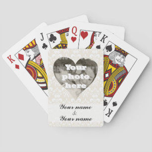 Heart shaped photo template white damask playing cards