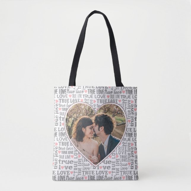 Heart Shaped Photo True Love Valentines or Wedding Tote Bag (Front)