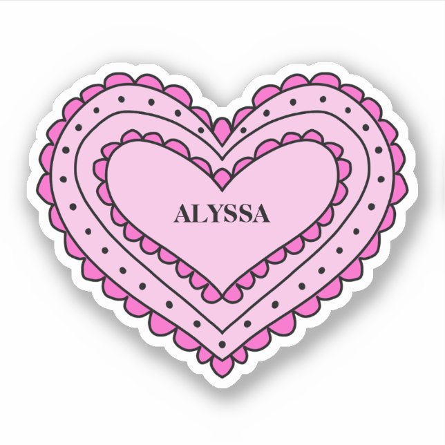 Heart Shaped Pink Name Sticker for Girls (Front)