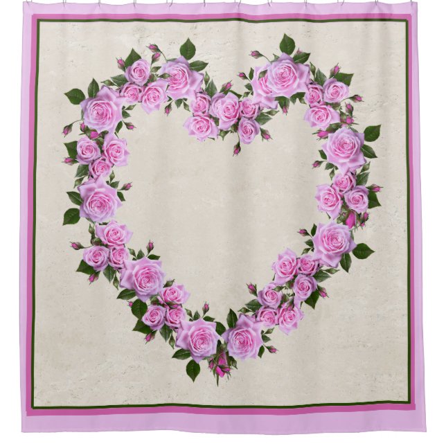Heart-shaped Pink Roses  Shower Curtain (Front)