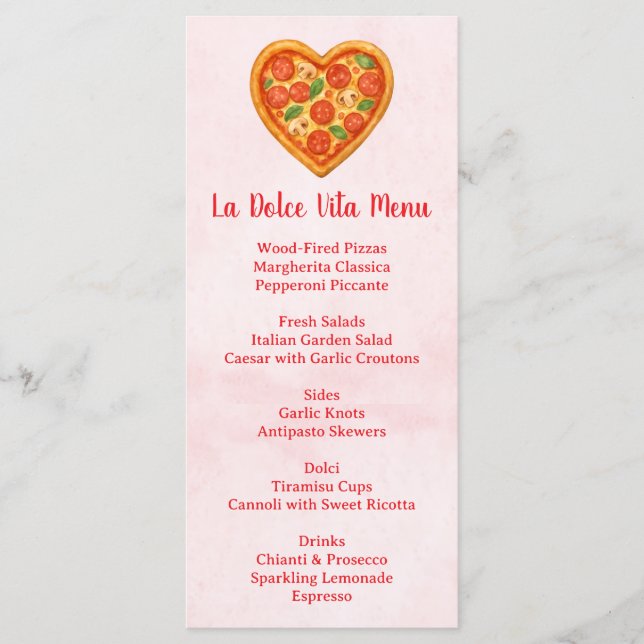 Heart Shaped Pizza Menu Card | Red Checkered (Front)