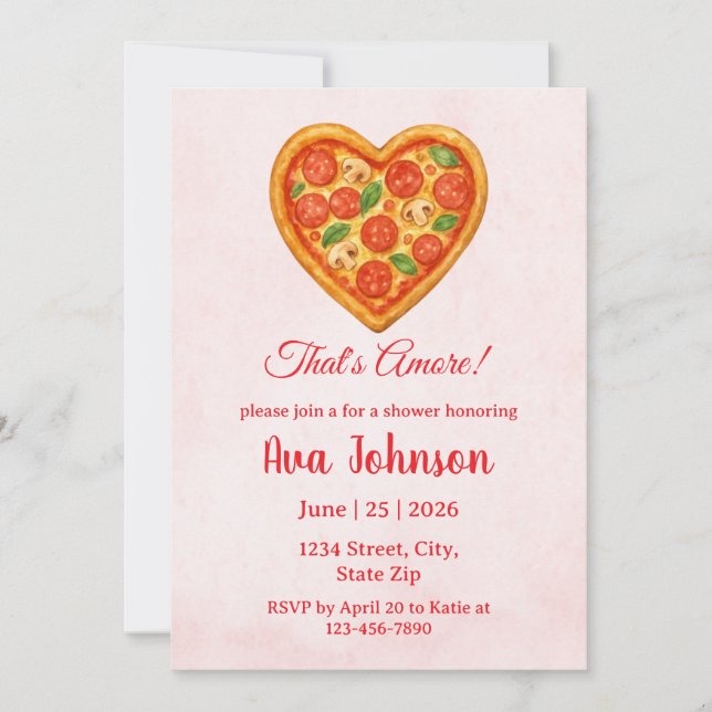 Heart Shaped Pizza Party Shower Invitation (Front)