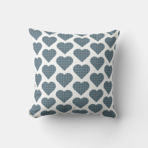 Heart Shaped Plaid Blue Gray Modern Cushion