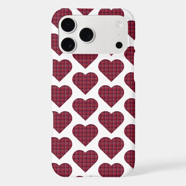 Heart Shaped Plaid Dark Red Burgundy iPhone Case (Back)