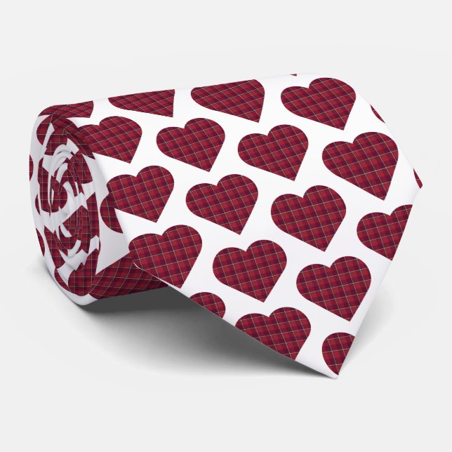 Heart Shaped Plaid Dark Red Burgundy Neck Tie (Rolled)