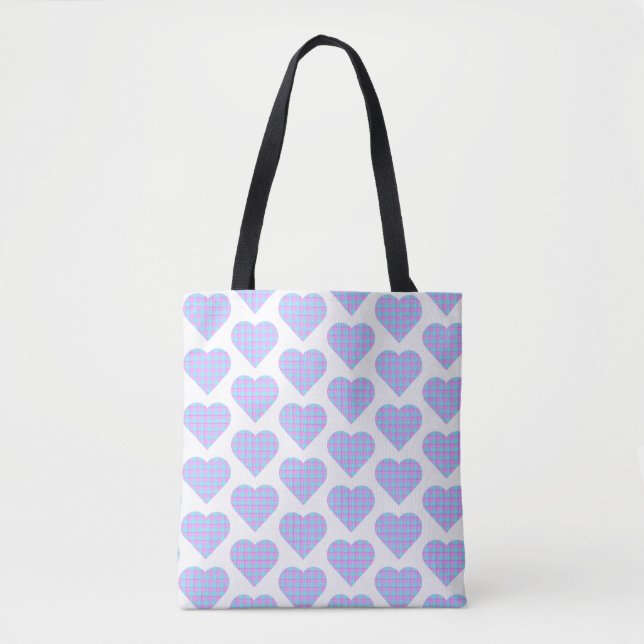 Heart Shaped Plaid Pink Blue Tote Bag (Front)