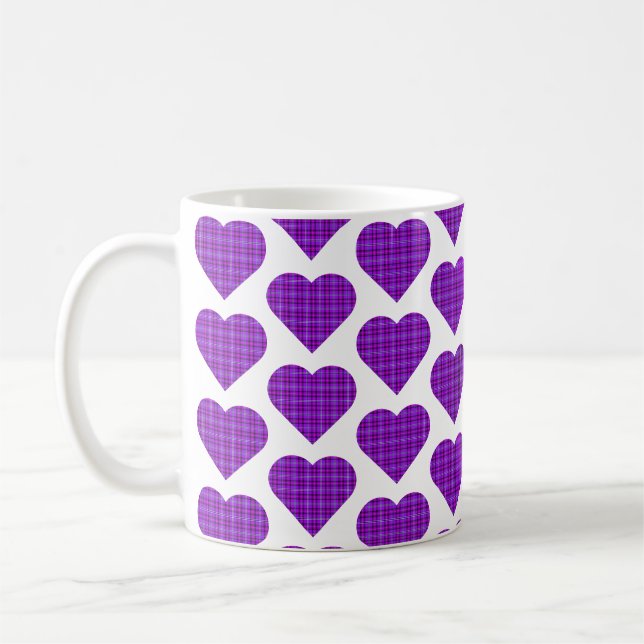 Heart Shaped Plaid Purple Pink Black Coffee Mug (Left)