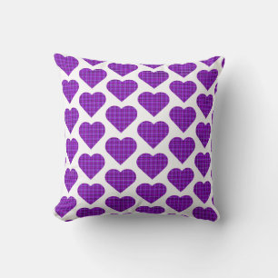 Heart Shaped Plaid Purple Pink Black Cushion