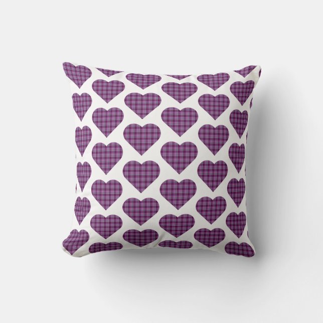 Heart Shaped Plaid Purple Pink Cushion (Front)