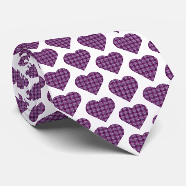 Heart Shaped Plaid Purple Pink Neck Tie (Rolled)