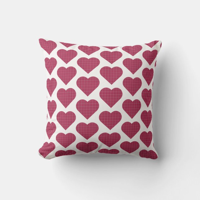 Heart Shaped Plaid Red Pink  Cushion (Front)