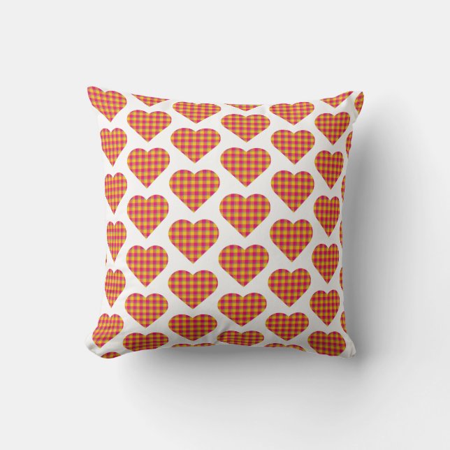 Heart Shaped Plaid Yellow Orange Cushion (Front)
