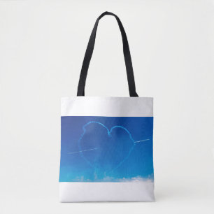 Heart-shaped plane trails Tote Bag