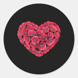 Heart Shaped Poppy Flower Memorial Day Veterans Classic Round Sticker