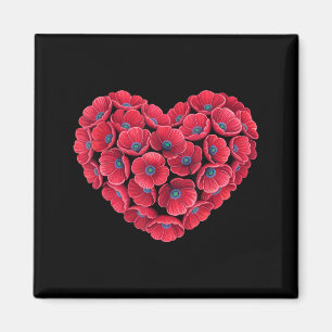 Heart Shaped Poppy Flower Memorial Day Veterans Magnet