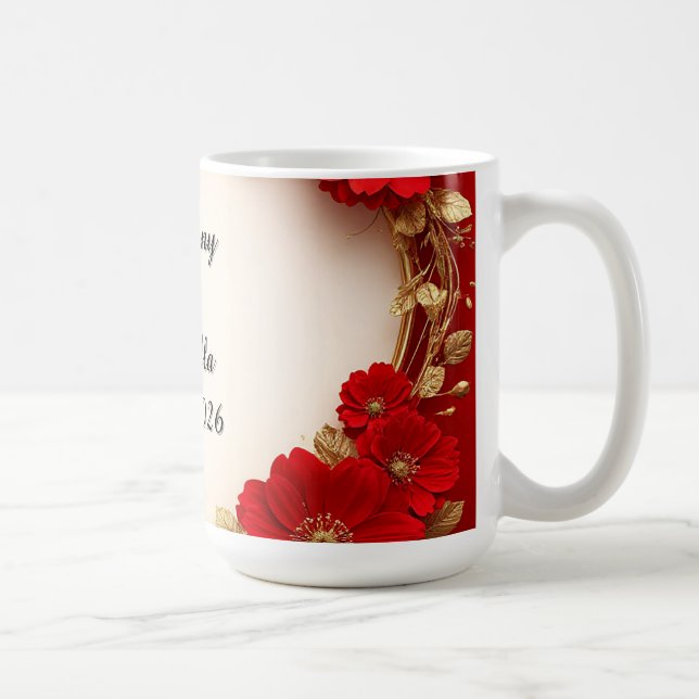 Heart-Shaped Red Floral Frame with Glitter Coffee Mug (Right)
