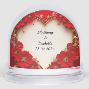 Heart-Shaped Red Floral Frame with Glitter Snowglobe