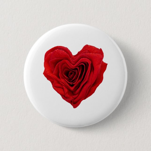 Heart-Shaped Red Rose 6 Cm Round Badge (Front)