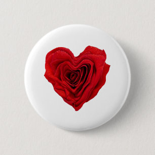 Heart-Shaped Red Rose 6 Cm Round Badge