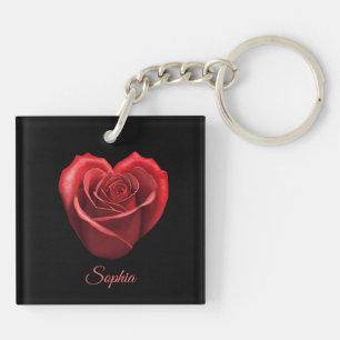 Heart Shaped Red Rose- Key Ring