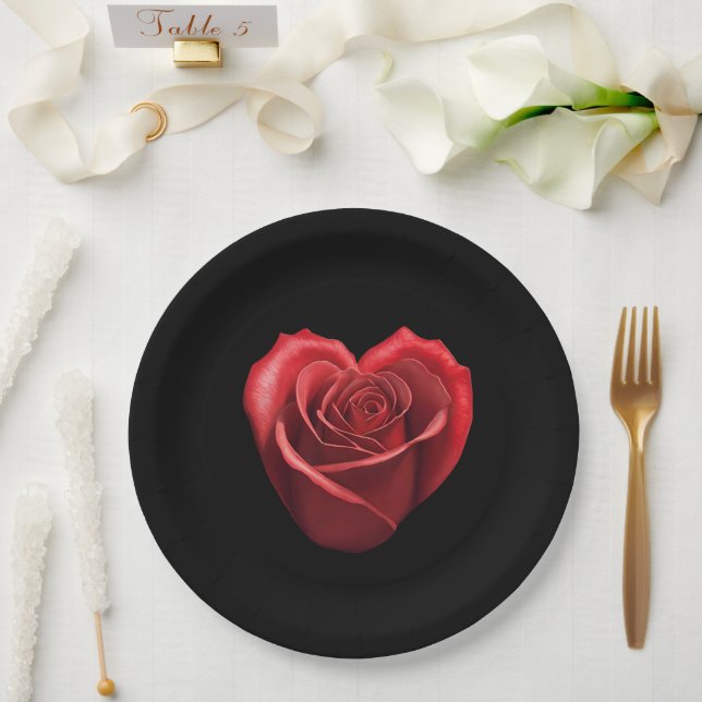 Heart Shaped Red Rose- Paper Plate (Wedding)