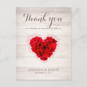 Heart shaped Red rose thank you card hhn01